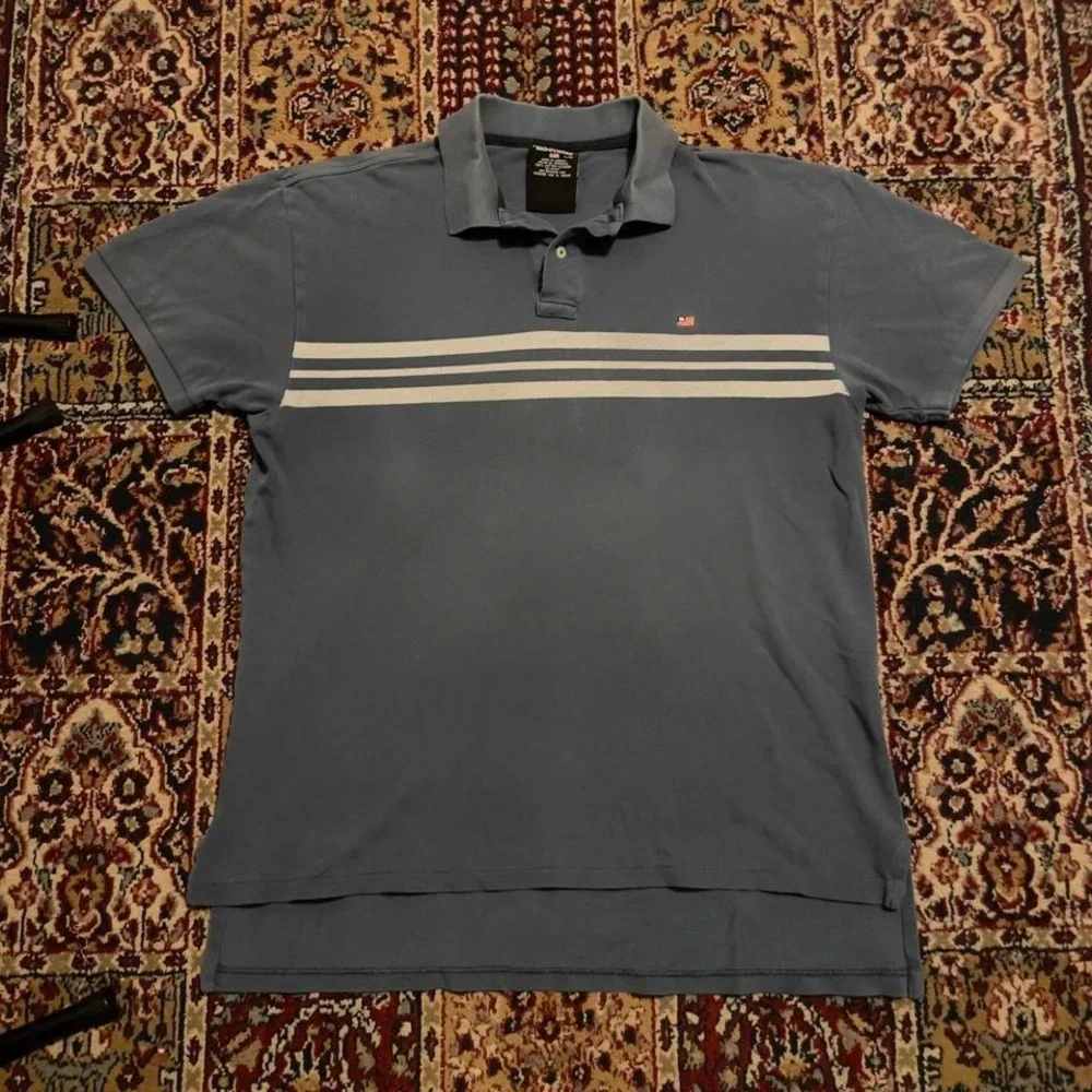 VTG 90s Polo Ralph Lauren Jeans striped flag‎ logo embroidered polo tee shirt L